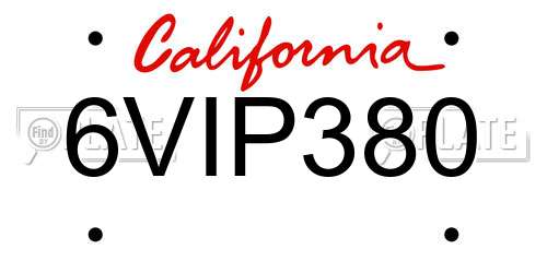 6VIP380 California License Plate