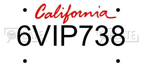 6VIP738 California License Plate