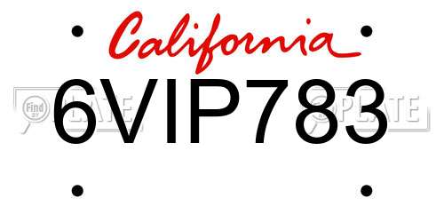 6VIP783 California License Plate