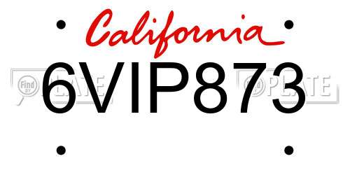 6VIP873 California License Plate