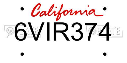 6VIR374 California License Plate