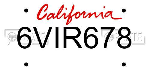 6VIR678 California License Plate