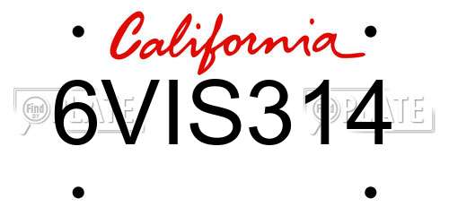 6VIS314 California License Plate