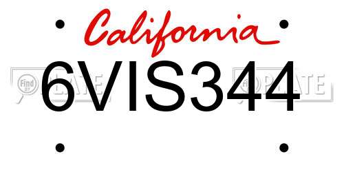 6VIS344 California License Plate