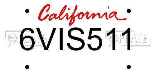 6VIS511 California License Plate