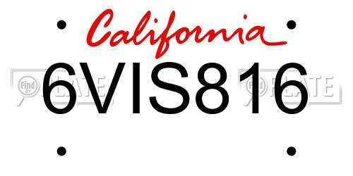 6VIS816 California License Plate