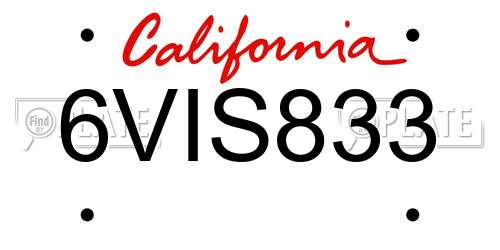 6VIS833 California License Plate