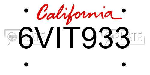 6VIT933 California License Plate