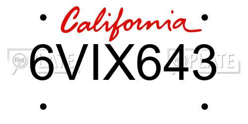 6VIX643 California License Plate