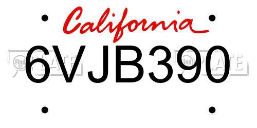 6VJB390 California License Plate