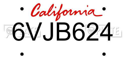 6VJB624 California License Plate