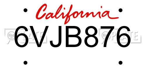 6VJB876 California License Plate