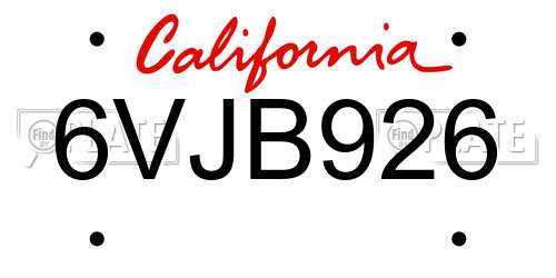 6VJB926 California License Plate