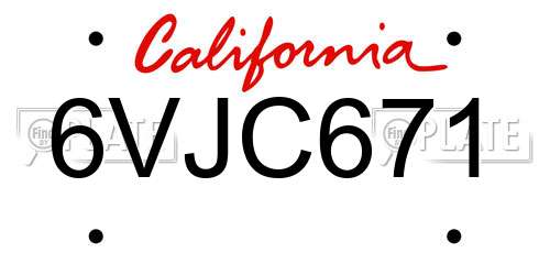 6VJC671 California License Plate