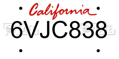 6VJC838 California License Plate