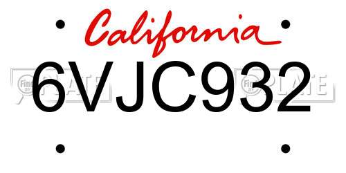 6VJC932 California License Plate