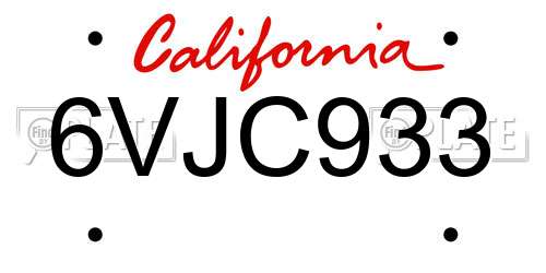 6VJC933 California License Plate