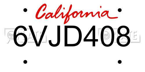 6VJD408 California License Plate
