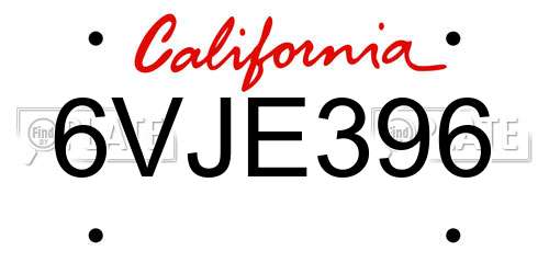 6VJE396 California License Plate