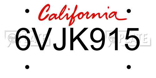6VJK915 California License Plate