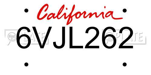 6VJL262 California License Plate