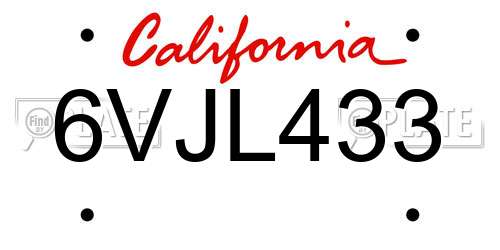 6VJL433 California License Plate