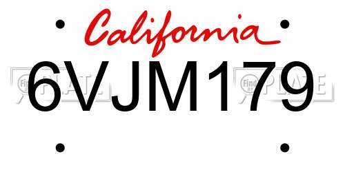 6VJM179 California License Plate