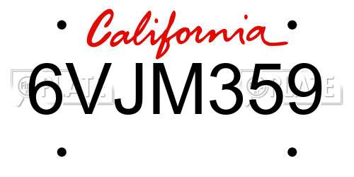 6VJM359 California License Plate