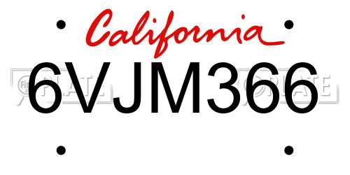6VJM366 California License Plate