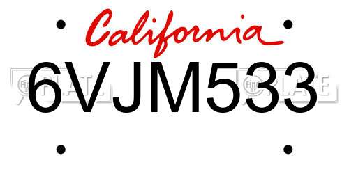 6VJM533 California License Plate