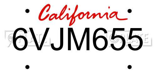 6VJM655 California License Plate