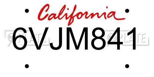 6VJM841 California License Plate