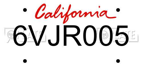 6VJR005 California License Plate
