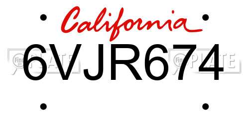 6VJR674 California License Plate