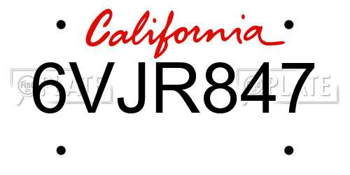 6VJR847 California License Plate
