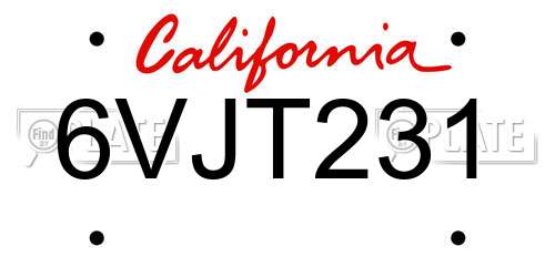 6VJT231 California License Plate