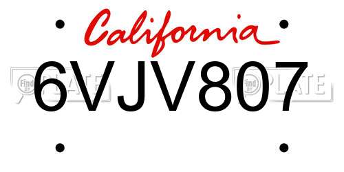 6VJV807 California License Plate
