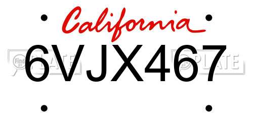 6VJX467 California License Plate