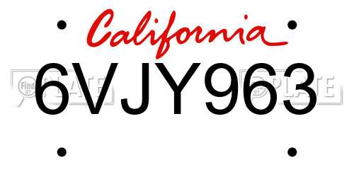 6VJY963 California License Plate