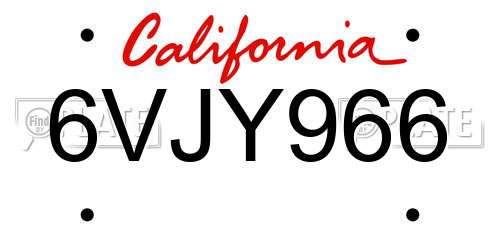 6VJY966 California License Plate