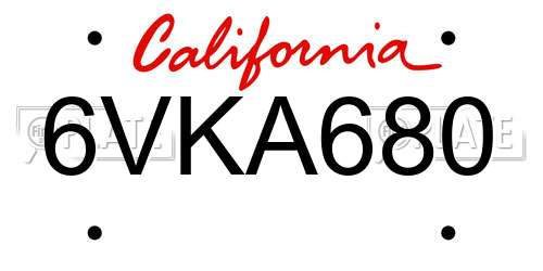 6VKA680 California License Plate