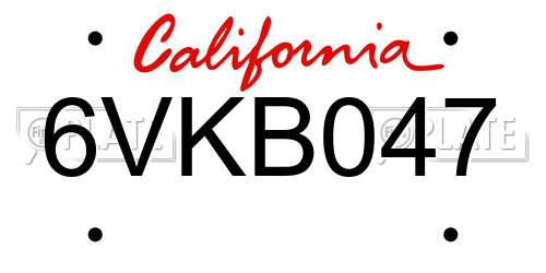 6VKB047 California License Plate