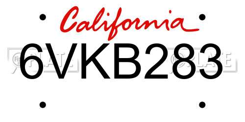 6VKB283 California License Plate