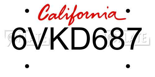 6VKD687 California License Plate
