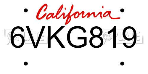 6VKG819 California License Plate