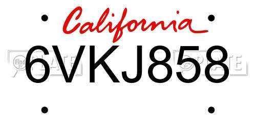 6VKJ858 California License Plate