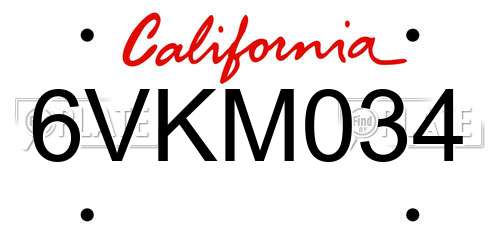 6VKM034 California License Plate
