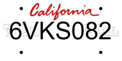 6VKS082 California License Plate