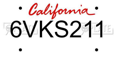 6VKS211 California License Plate
