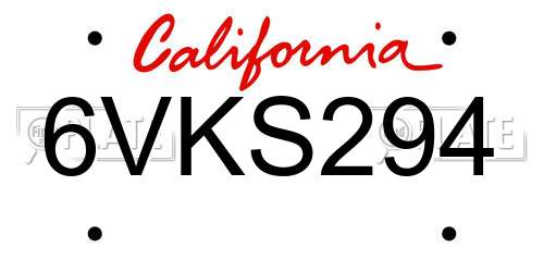 6VKS294 California License Plate